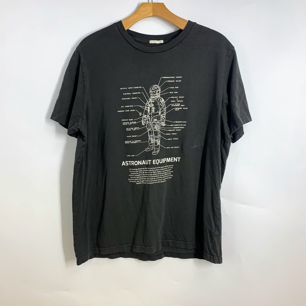 Astronaut Equipment Space Suit Schematic Graphic T-Shirt Faded Black Mens XL - Picture 1 of 16